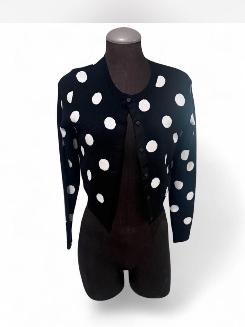Victor Glemoud Polka Dot Crewneck Cardigan Sweater - Black with White Dots